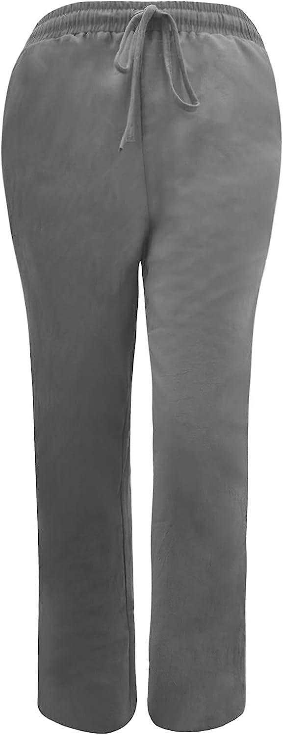 ESCBUKI Cotton Linen Pants for Women Casual Summer Solid Color Drawstring  Elastic Waist Trousers Shift Comfy Fall Pants Medium Beige Cotton Linen  Pants for Women A3