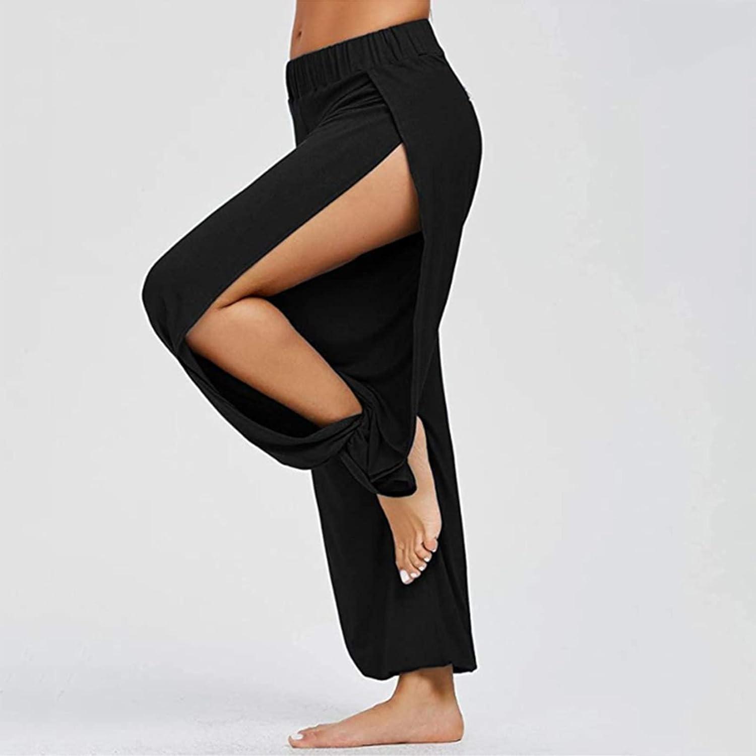 Plus Size Women Loose Harem Yoga Pants Long Side Slit Summer Wide