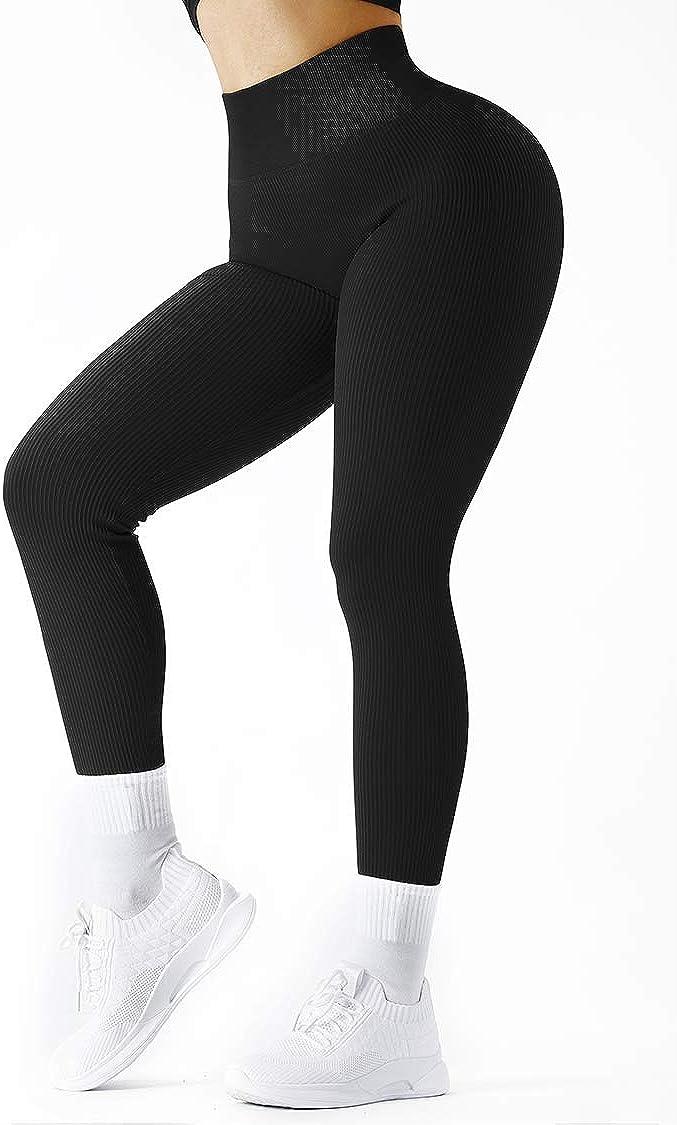 Womens Ribbed Seamless Leggings High Waisted For Exercise Gym