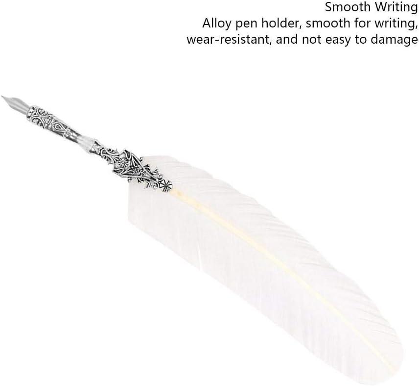 Ciglow Retro Feather Quill Dip Calligraphy European Style Feather Pen with  5 * Changeable Pen Tips Gift Quill Pen(white)