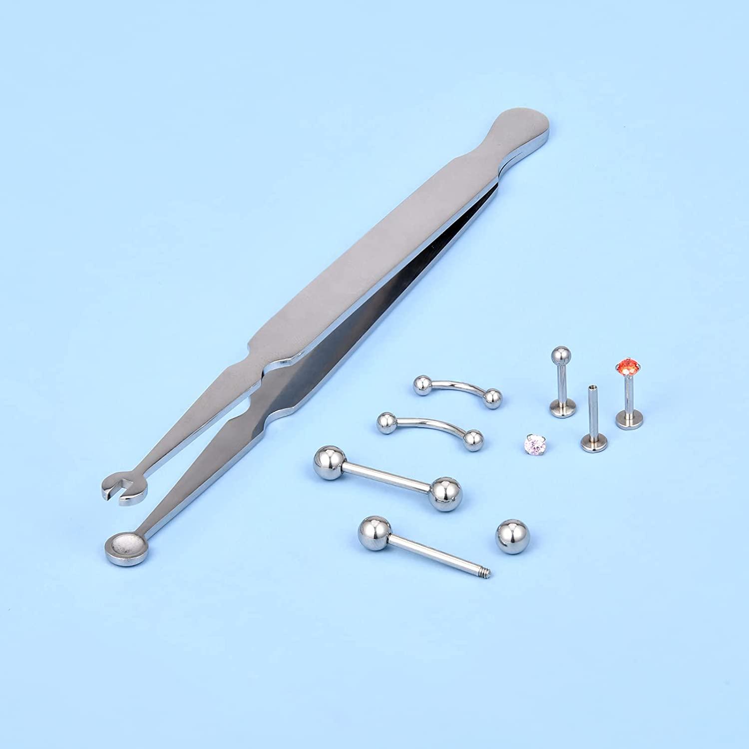 JIESIBAO Piercing Barbell Clamps,Piercing Forceps Pliers Surgical Steel  Catch Barbell Jewelry Clamp Tweezers for Tongue Rings Labret Cartilage  Earrings All Pierings A-lip/barbell clamps