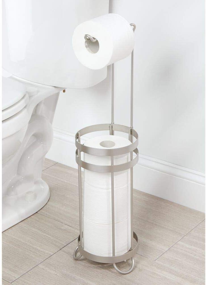 mDesign Steel Free Standing Toilet Paper Holder Stand and Dispenser Stand  with Storage for Extra Toilet Paper in Bathroom - Holder 3 Mega Rolls of