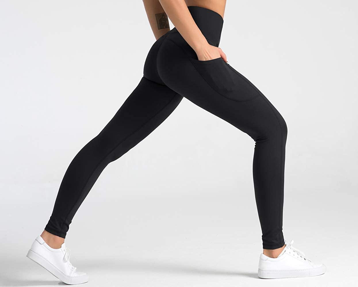 Thick High Waist Yoga Pants With Pockets, Tummy Control Workout Running Yoga  Leggings For Women