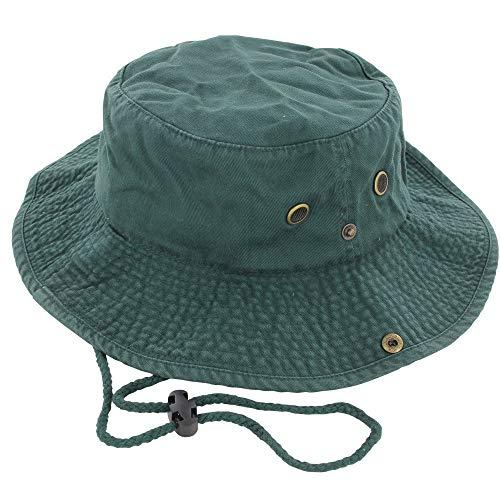 DealStock 100% Cotton Boonie Fishing Bucket Men Safari Summer String Hat  Cap Darkgreen Small-Medium