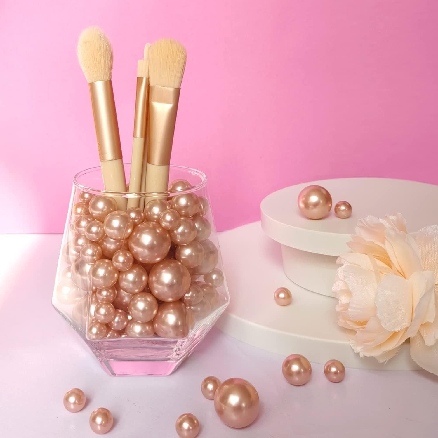VIOCIWUO 100pcs Floating Pearls for Vases Non-Porous High-Gloss Imitation Pearl Beads 14/20/ 30 mm for DIY Vase Makeup Box Filler Brush Holder for