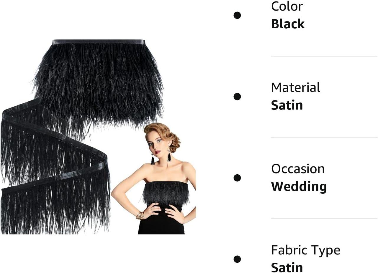 10 Yards Feathers Trims Fringe with Satin Ribbon Tape Black Sewing Fringe  Trim Black Ostrich Feathers Trim Fringe 3.2-4 Inch for DIY Dress Sewing  Crafts Costumes Decoration