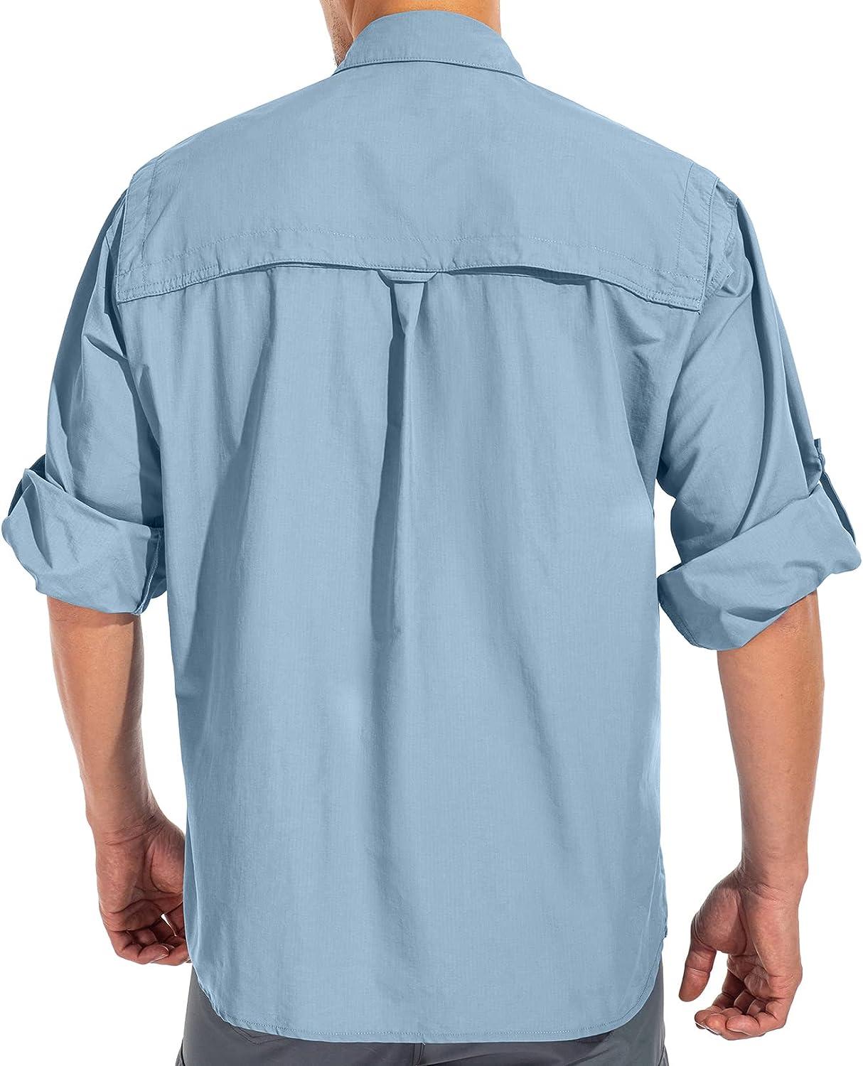 Men's Sun Protection Hiking Fishing Safari Shirt Long Sleeve Outdoor Cool  Quick Dry Cargo Shirts Blue X-Large