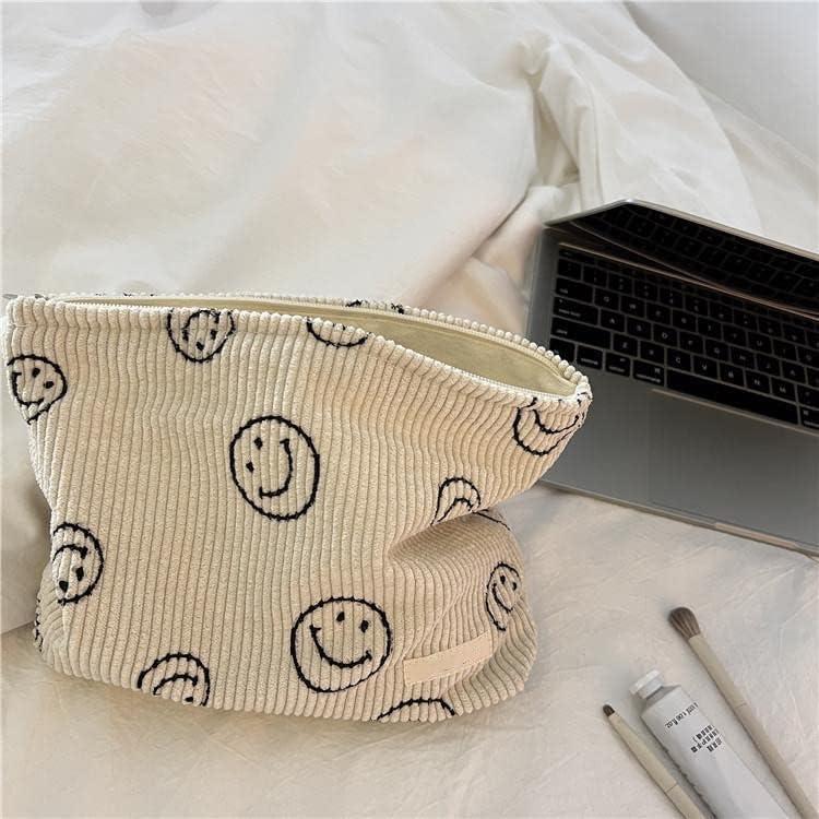  Makeup bag for Women, Corduroy Cosmetic Bag Aesthetic Design  Ladies Tote Bag, Pencil Case for Girls, Cute Smiley Face Makeup Organizer  with Zipper - Beige : Beauty & Personal Care