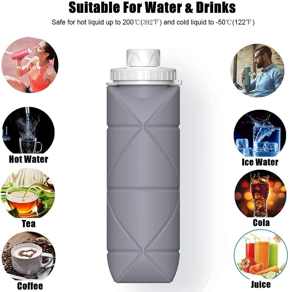 600ML foldable silicone water bottle, free of bisphenol A, triple