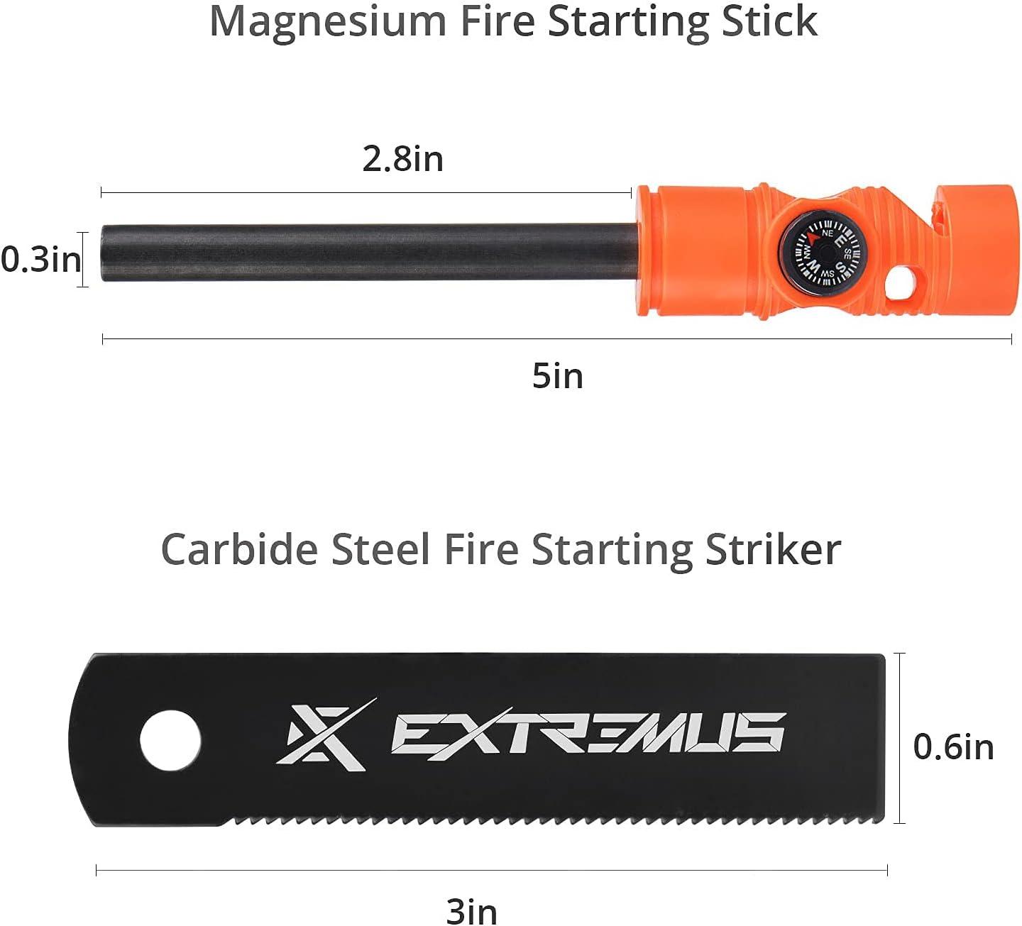 Extremus 6-in-1 Magnesium Fire Starter with Striker High Temp Magnesium Rod Fire  Starter with Striker 2 pack Set Orange