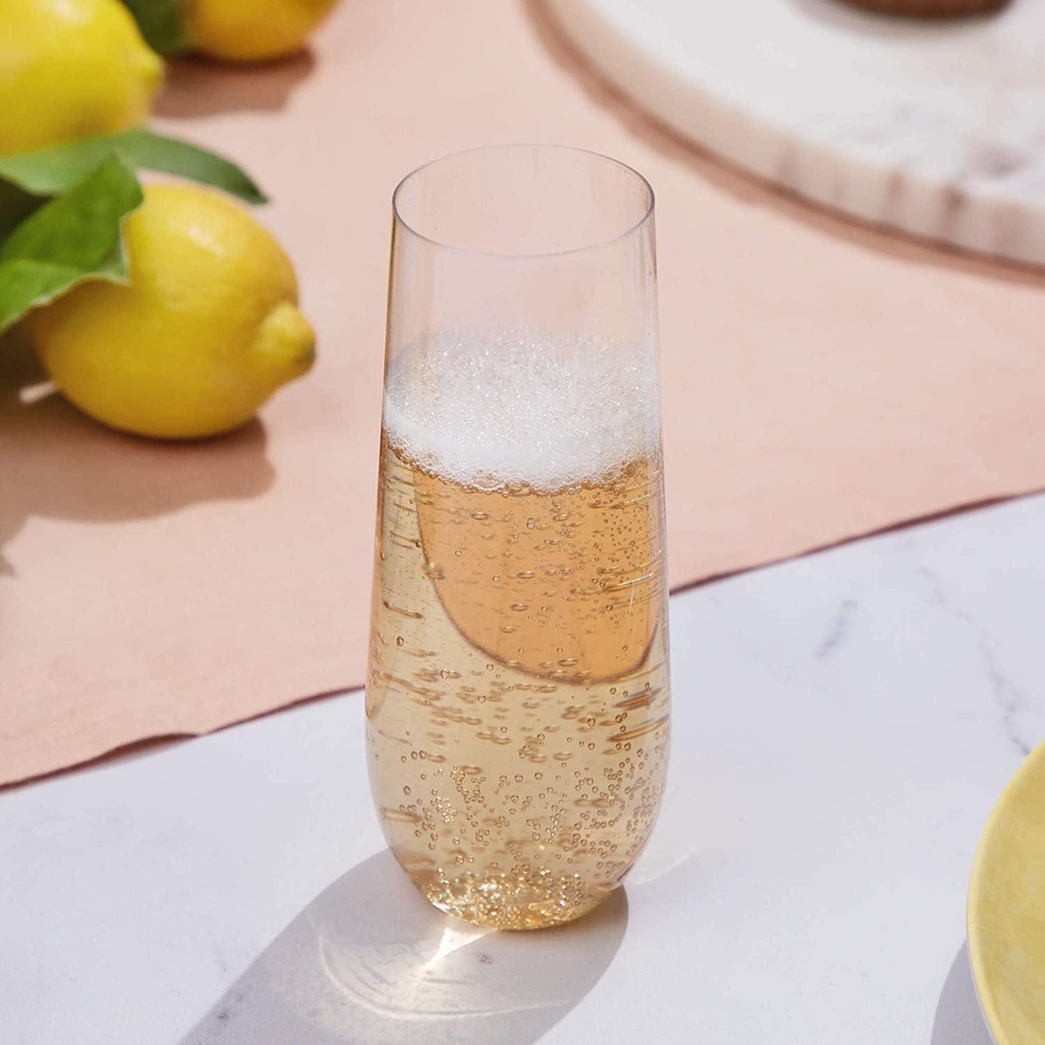 36 Pack Stemless Plastic Champagne Flutes Disposable 9 Oz Clear