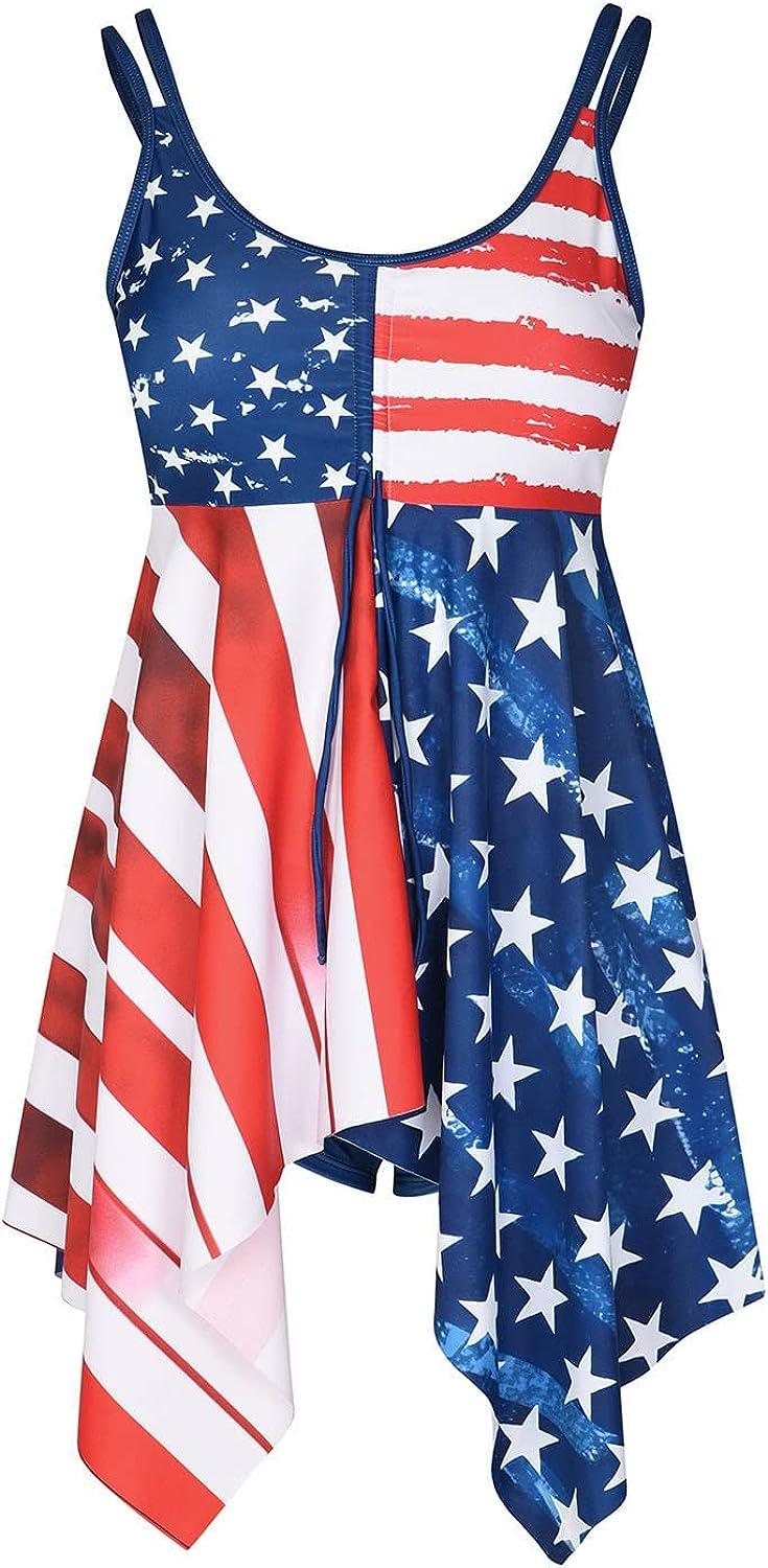 Tie Dye Tankini Swimsuits for Womens American Flag Bathing Suit Star  Striped Flowy Swimdress with Boy Shorts Swimwear A1-blue Small