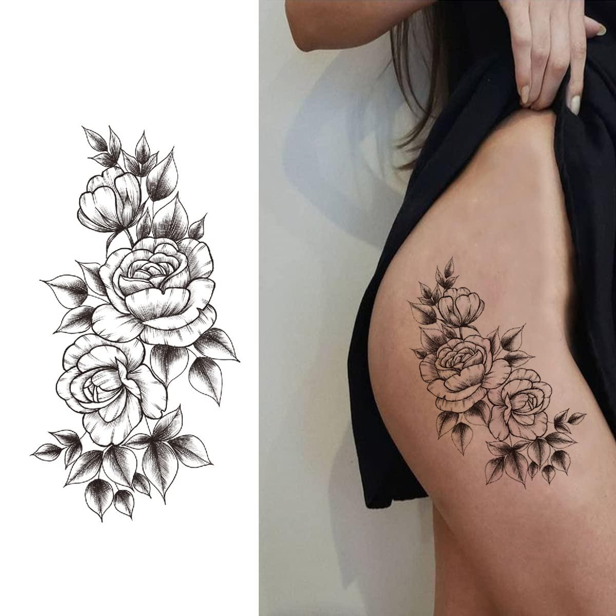 Women Body Art Painting Arm Leg Tattoo Sticker 3D Fake Black Rose