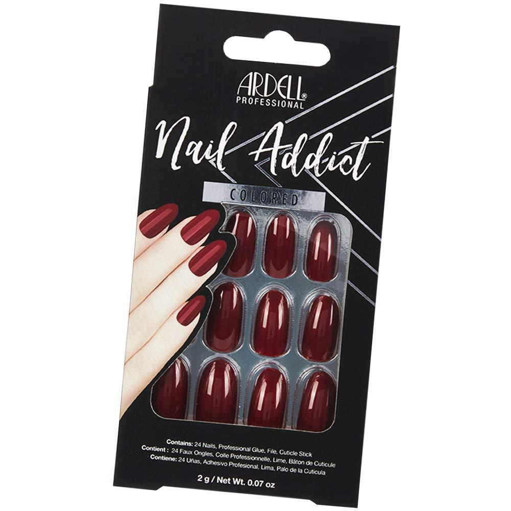 Ardell Nail Addict Artificial Nail Set, Sip of Wine 24-Pc, Medium,  Almond-Shape, DIY Press-On Nails, Quick and Safe, with Glue, Cuticle Stick  and Nail File