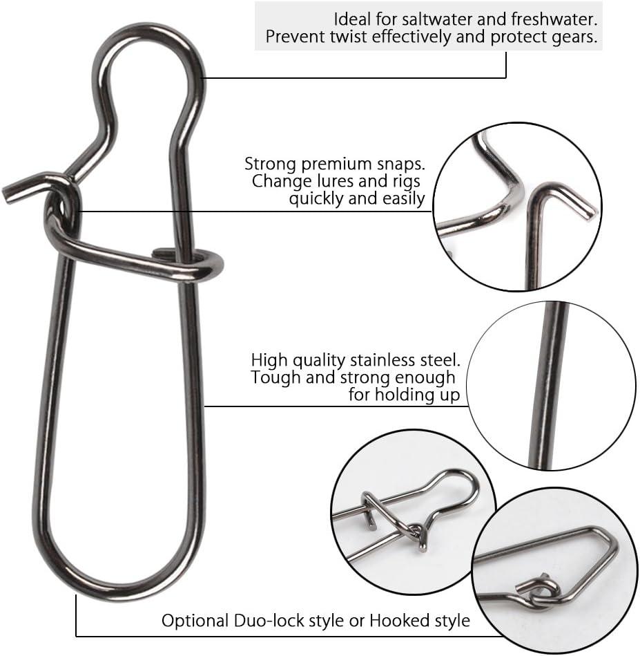 Dr.Fish 100 Pack Fishing Snaps Duo Lock Snap Stainless Steel 26