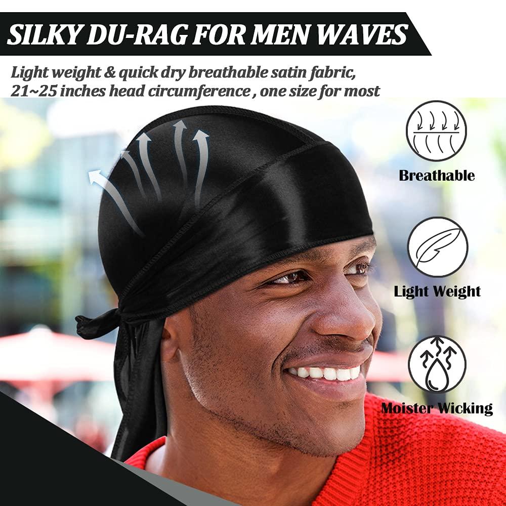 ASKNOTO 9 Pcs Silky Durag with Long Tail for Men, Pack Durags Do rags for  360 Waves