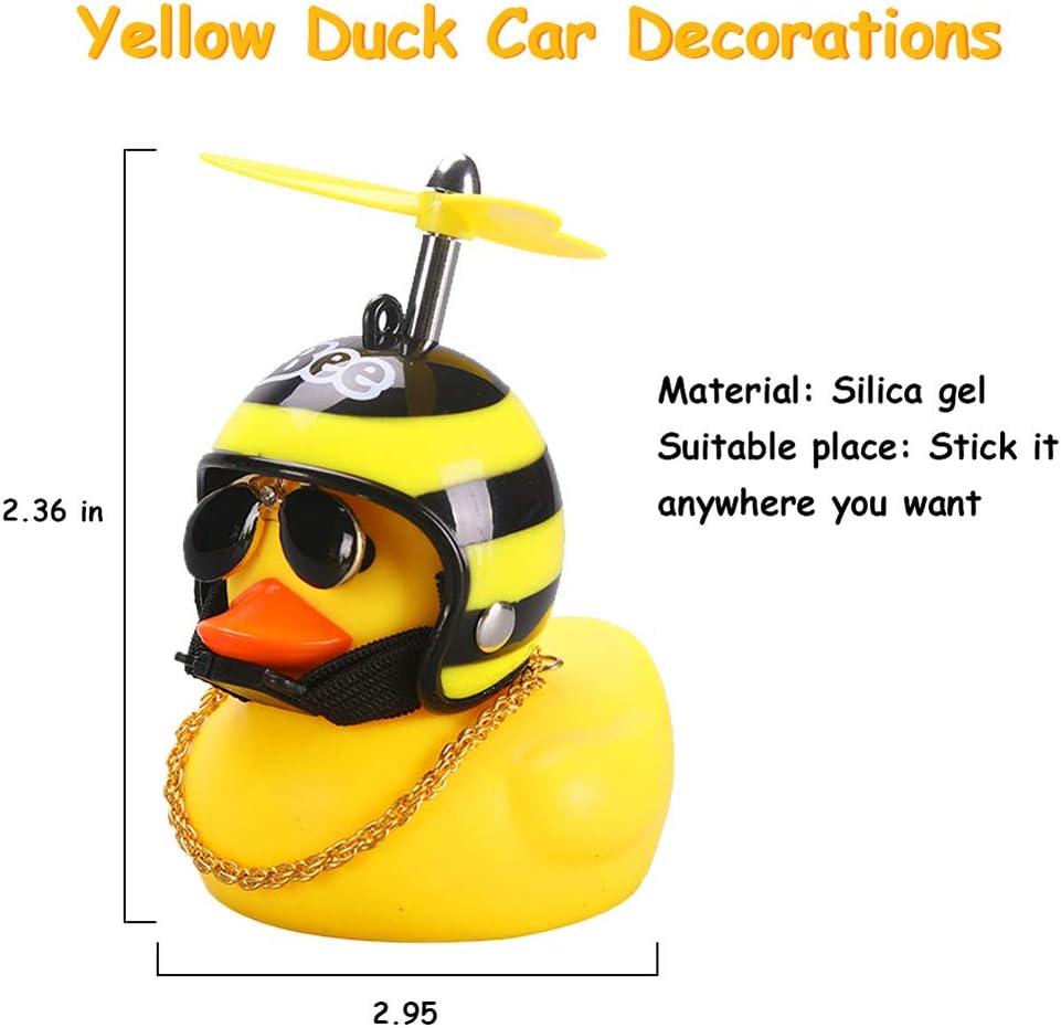 Rubber Duck Toy Car Ornaments Yellow Duck Car Dashboard Decorations Cool  Glasses Duck with Propeller Helmet