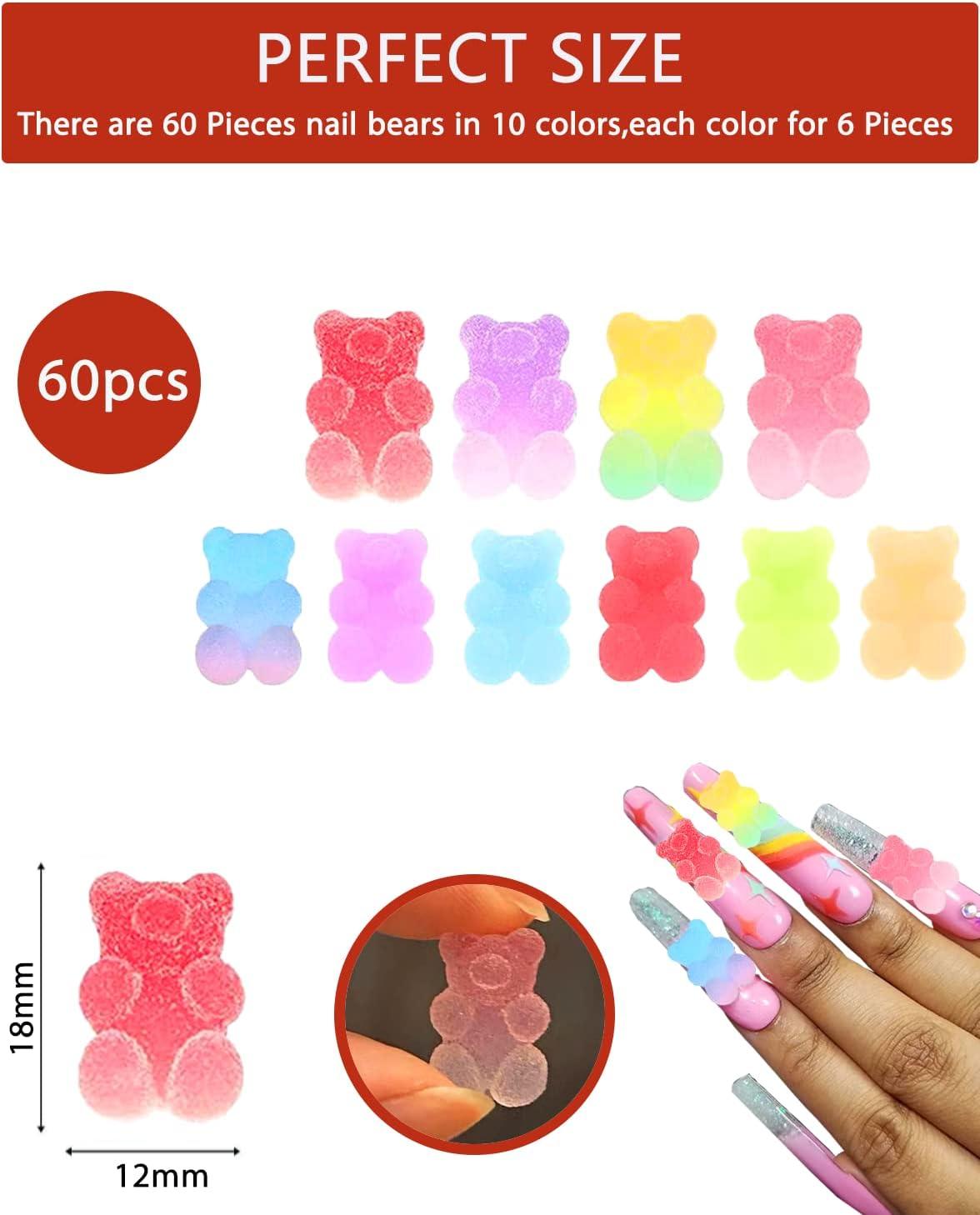 60 Pieces Gummy Bear Nail Charms,Resin Flatback Fake Gummy Bears