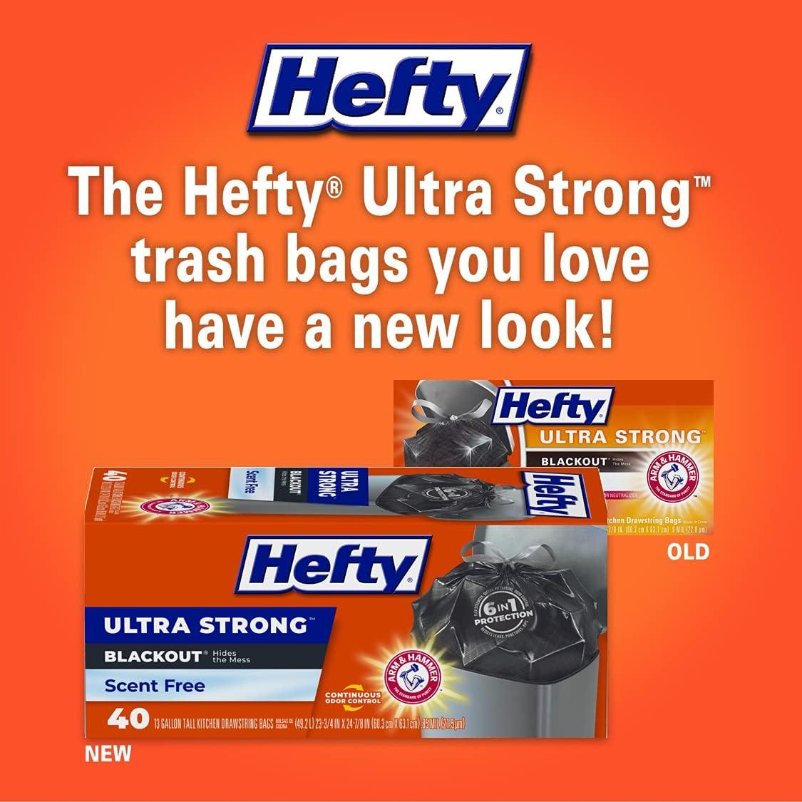 Hefty Ultra Strong Tall Kitchen Trash Bags, Blackout, Unscented