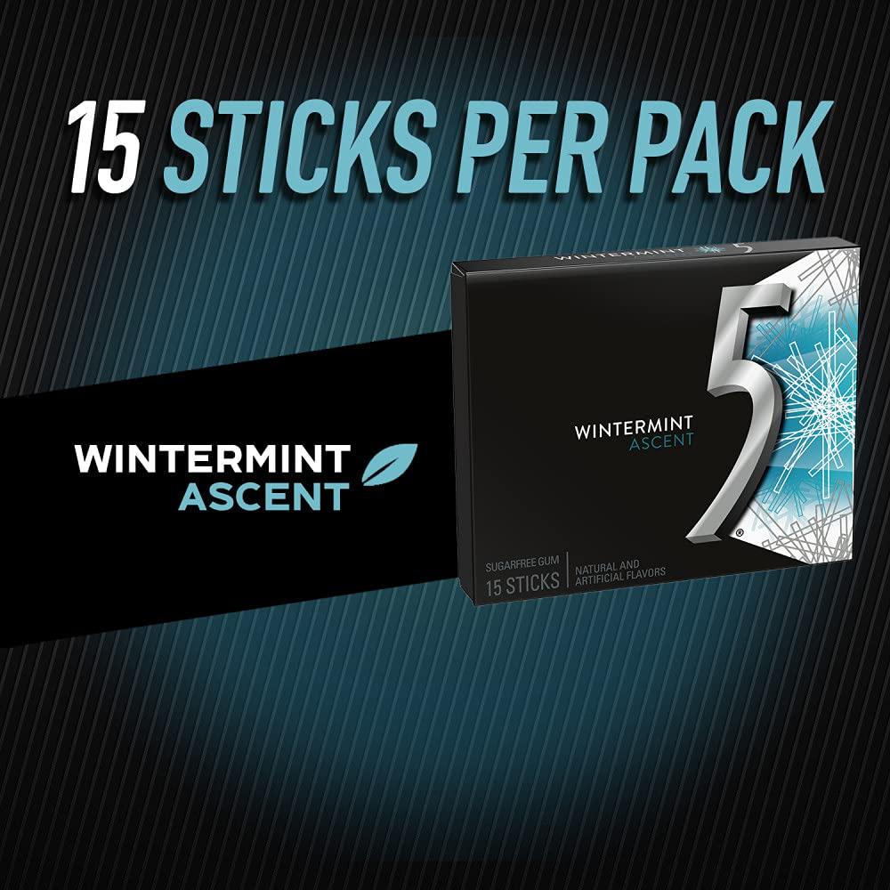 5 Gum Winter-Mint Ascent Sugar-Free Gum, 15 Count (Pack of 10) Wintermint  Ascent 15 Count (Pack of 10)