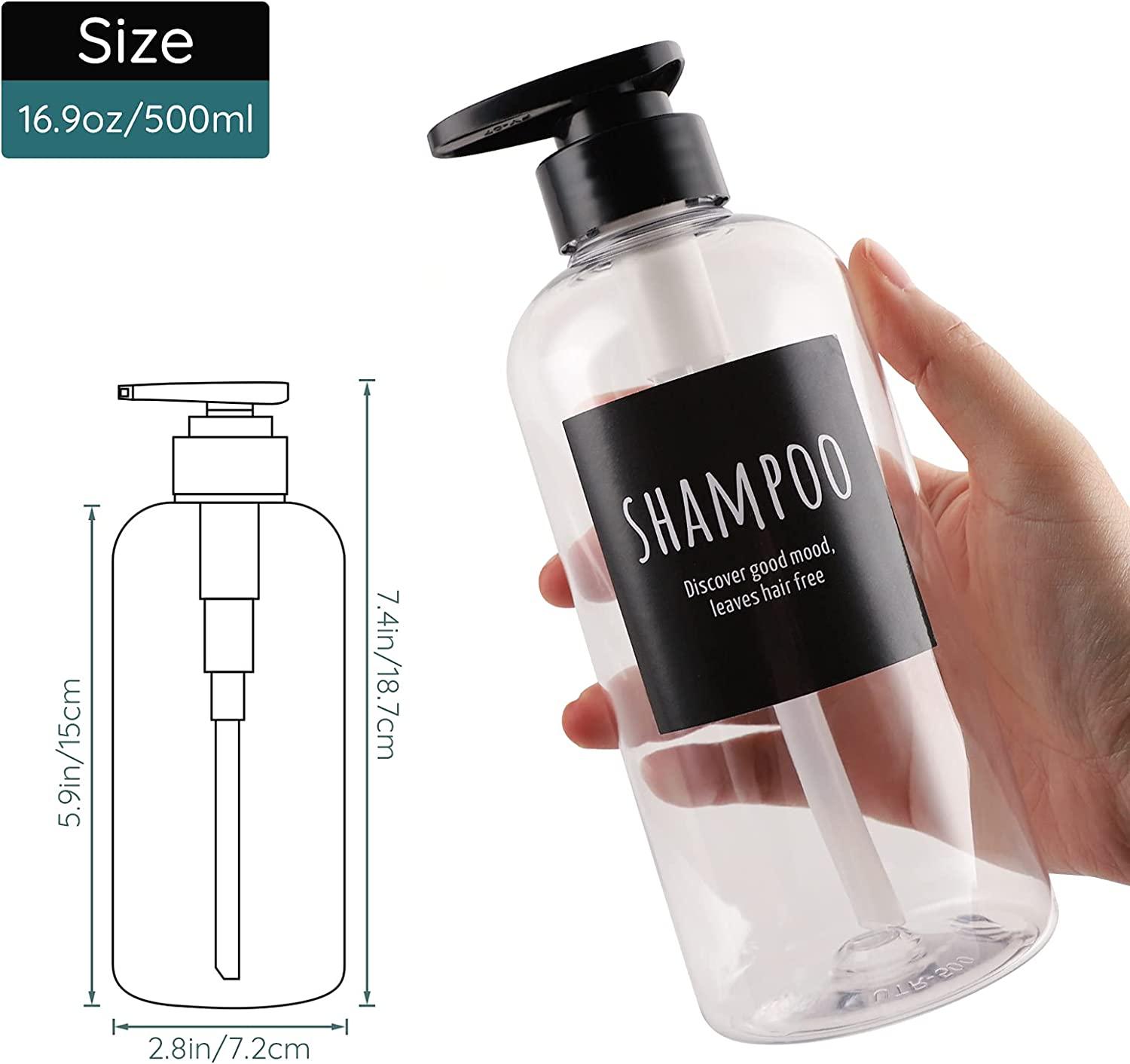 Refillable Shampoo and Conditioner Bottles, 16.9oz/500ml Empty Shampoo  Conditioner Body Wash Dispenser for Hotel Bathroom, 3pcs Plastic Shampoo