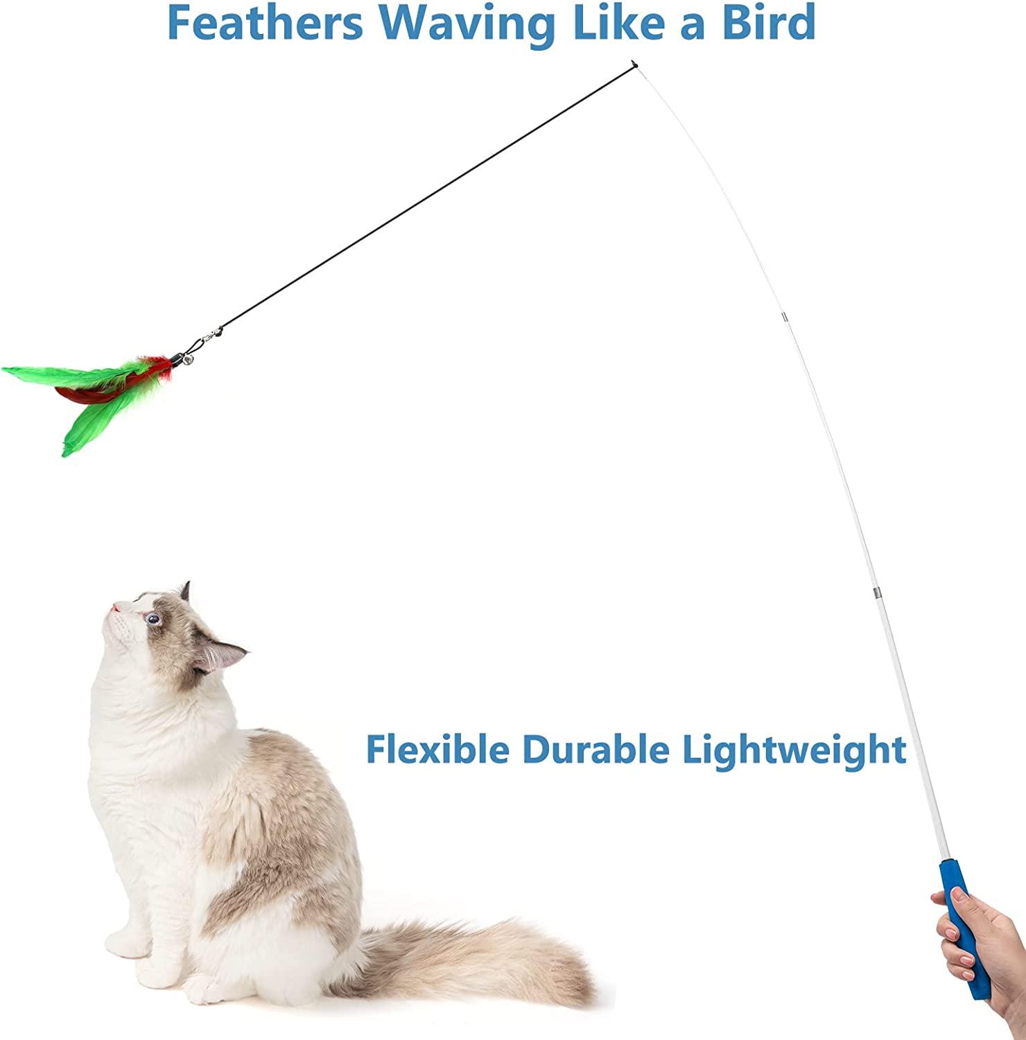  Nuatpetin Cat Fishing Pole Toy, Interactive Cat Teaser Wand,  Retractable Fishing Pole Cat Toy with Reel, Cat Pole for Indoor Cats, Cat  Fishing Rod Catcher for Kitty Kitten Cat Feather