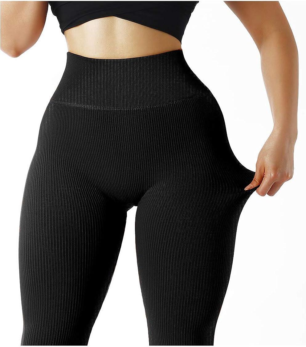 Womens High Waist Thick Seamless Ribbed Stretchy Leggings Jogging