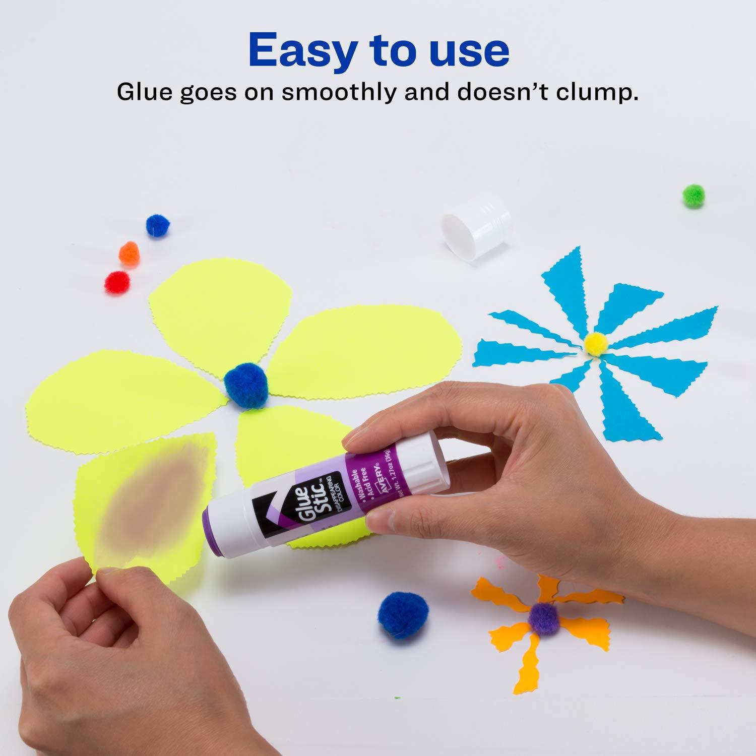  AVERY Glue Stick White, Washable, Nontoxic, 1.27 Oz  Permanent Glue Stic, 6pk