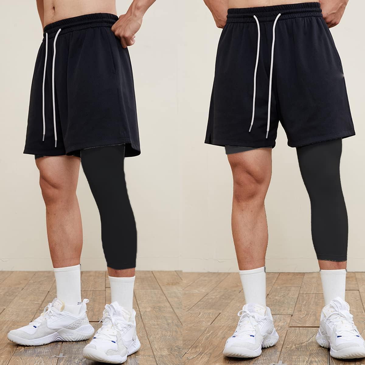 Jonscart Men's 3/4 One Leg Compression Capri Tights Pants Athletic Base  Layer Underwear Black-l Large