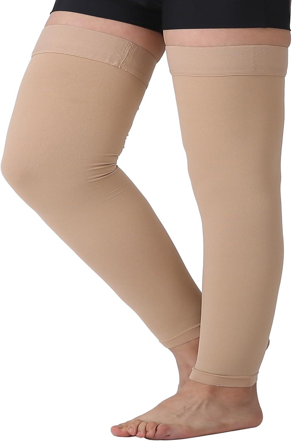 TOFLY Thigh High Compression Stockings Opaque 1 Pair Firm Support 20-30 mmHg  Gradient Compression with Silicone Band Footless Compression Sleeves  Treatment Swelling Varicose Veins Edema. M 15-20mmhg Beige