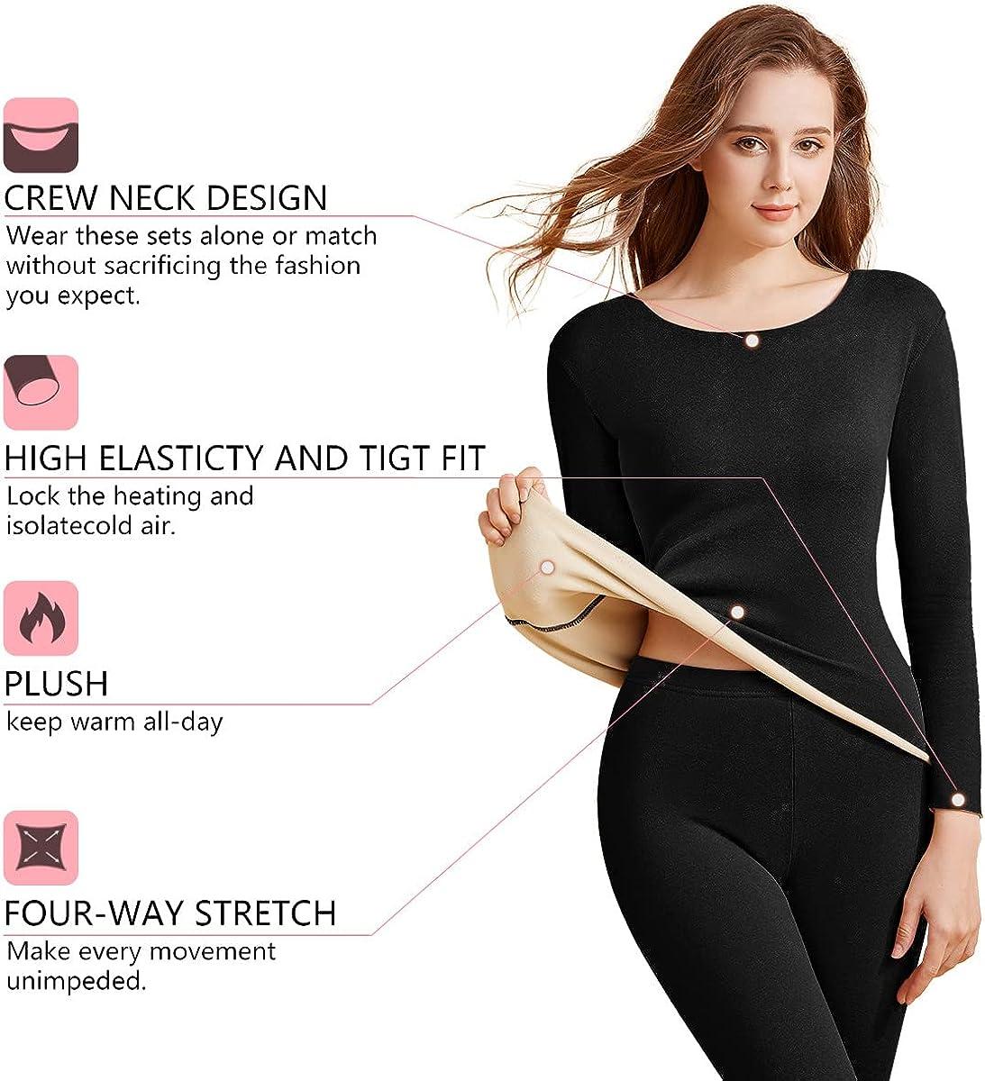 Long Sleeve Thermal Tops Women Solid Color Thermal Underwear Stretch Top  Warm Soft Heating Ladies Thermal
