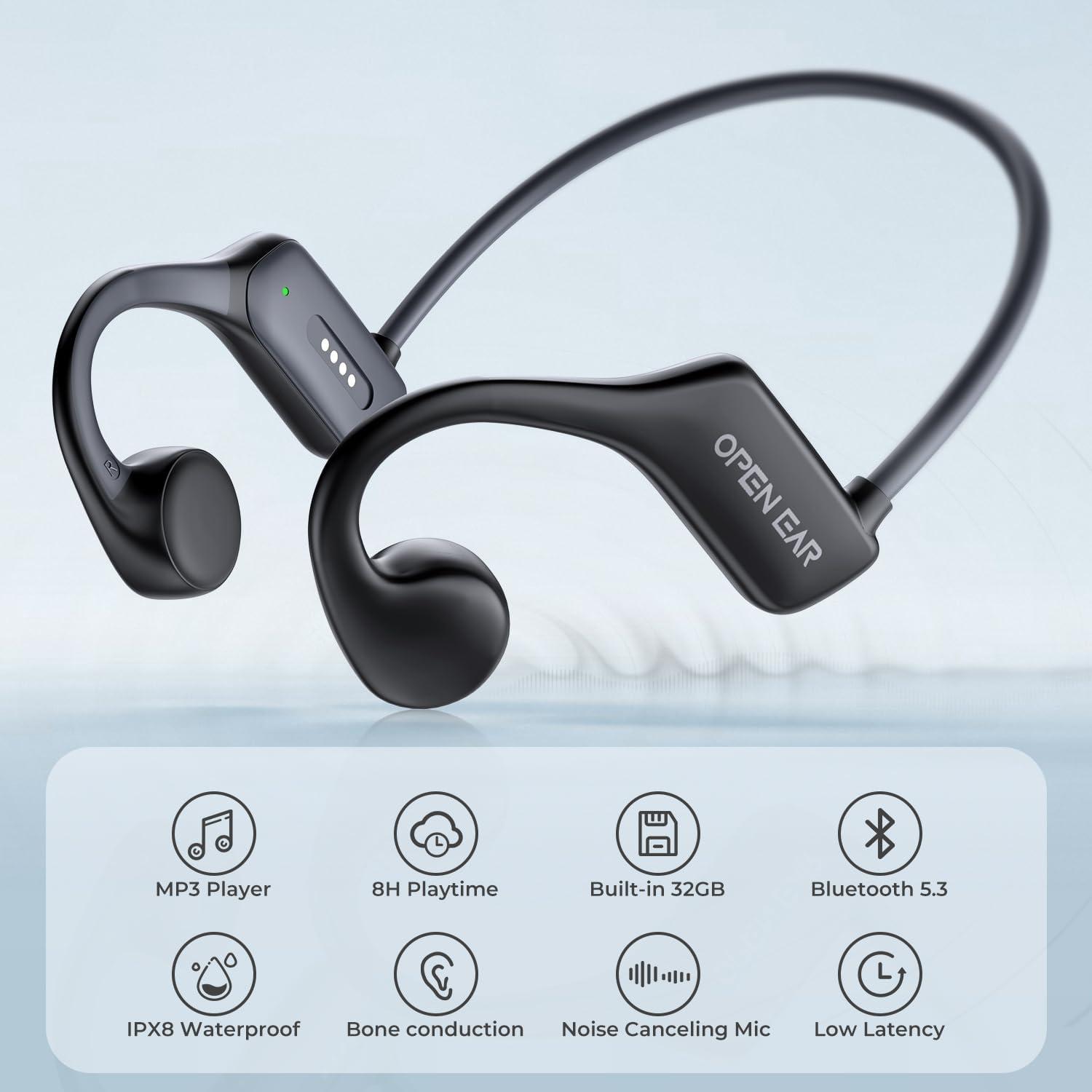 Bone Conduction Headphones IP68 Swimming Headphones Built-in MP3