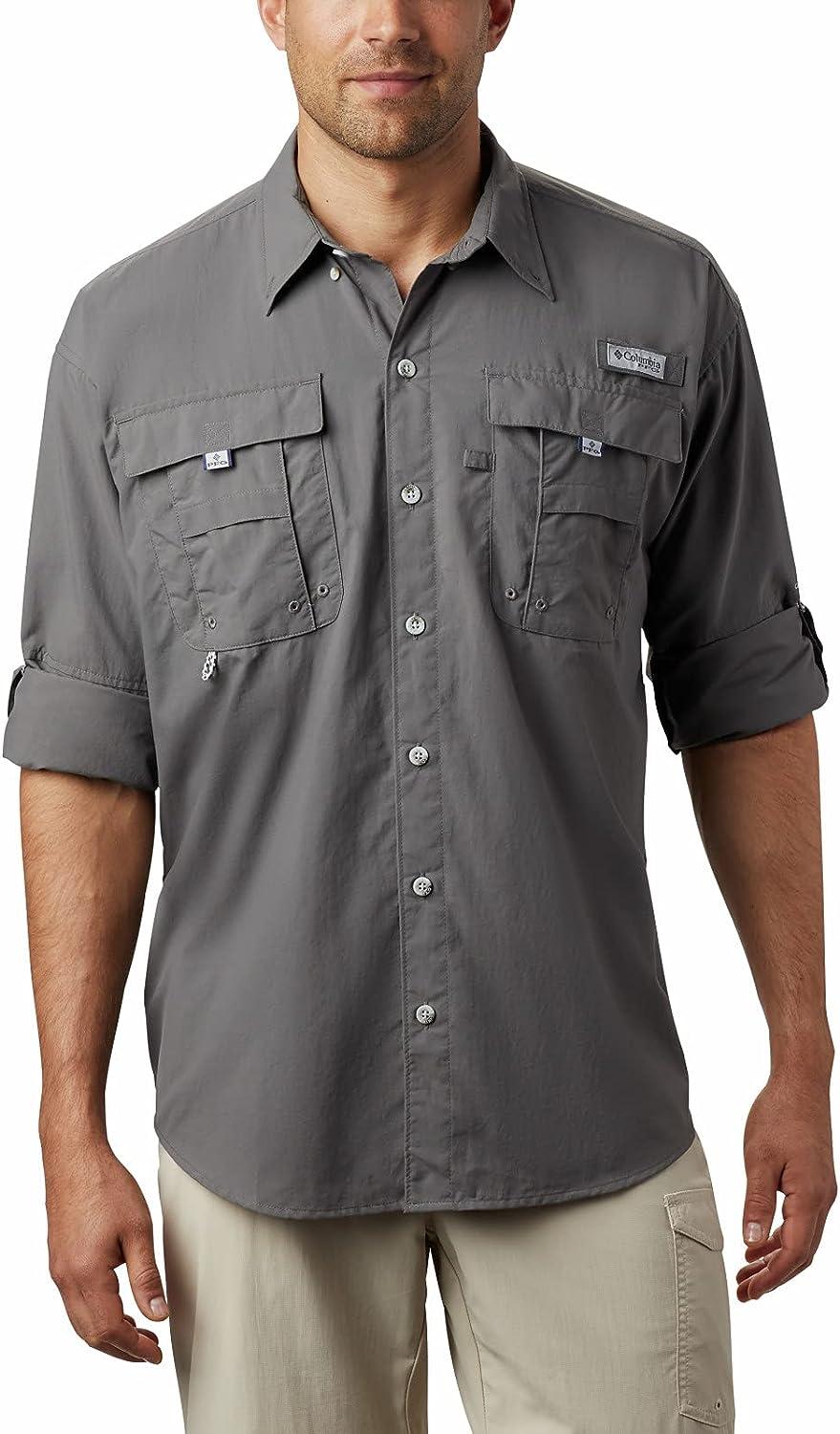 Custom Columbia Mens Bahama Short-Sleeve Shirt, Cool Grey