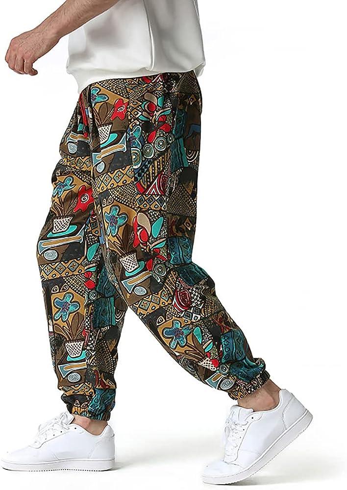 Mens Harem Pants Floral Paisley Print Casual Cotton Streetwear Hippie Yoga  Pants Large 6