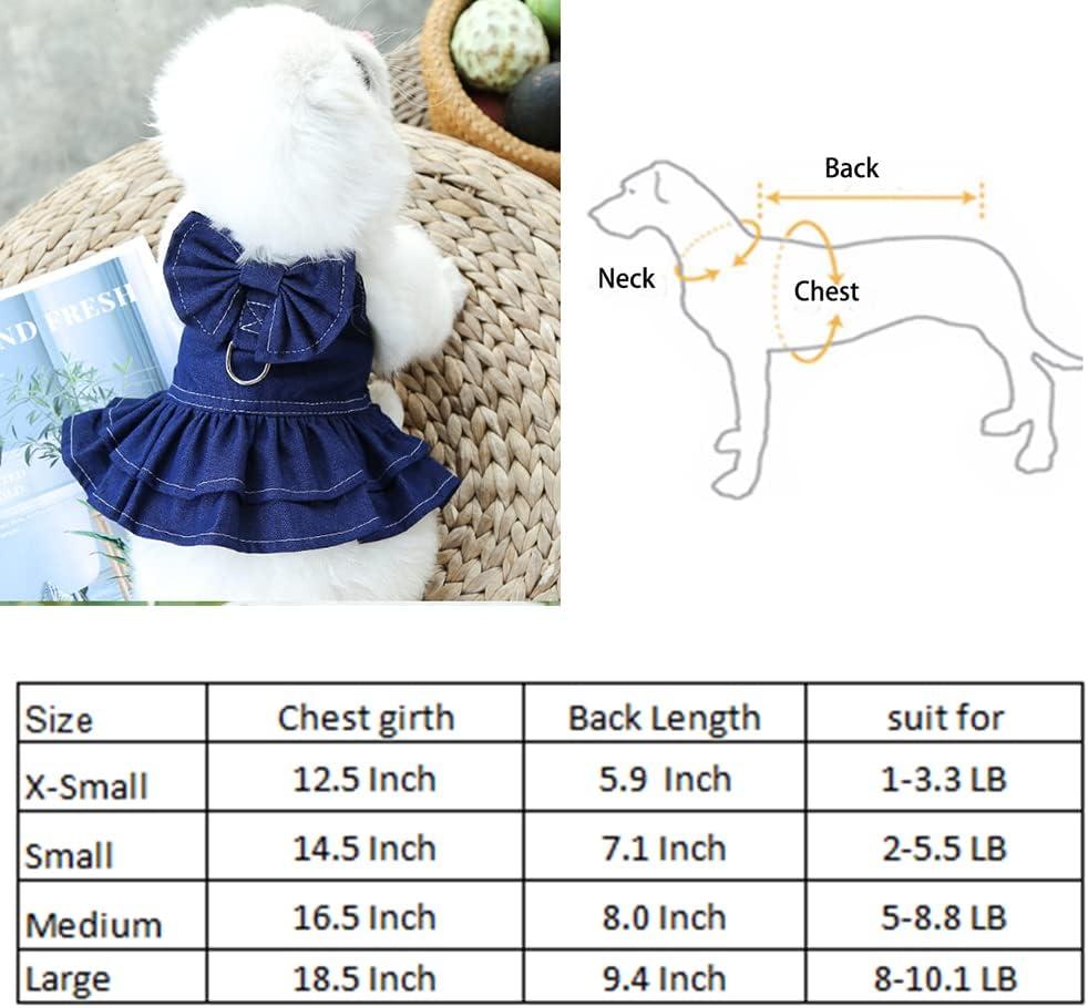 ANIAC Dog Denim Dresses for Small Medium Dogs Puppy Girl Clothes with Leash  Ring and Cute Bow Knot Summer Cat Apparel with D-Ring Pet Dog Walking  Harness Skirt (Skirt, Small) Skirt Small