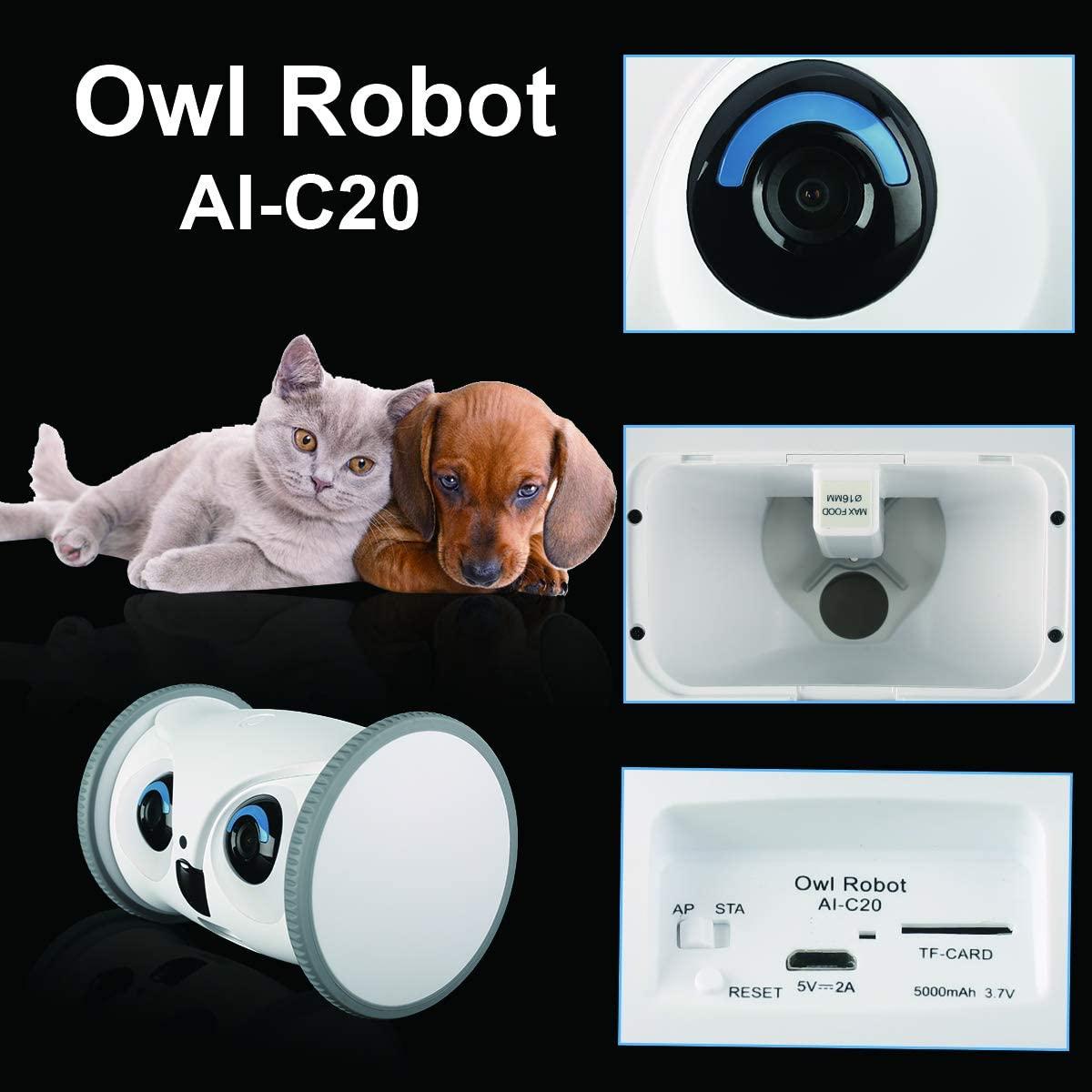 SKYMEE Owl Robot,Pet Camera Treat Dispenser Interactive Toy for