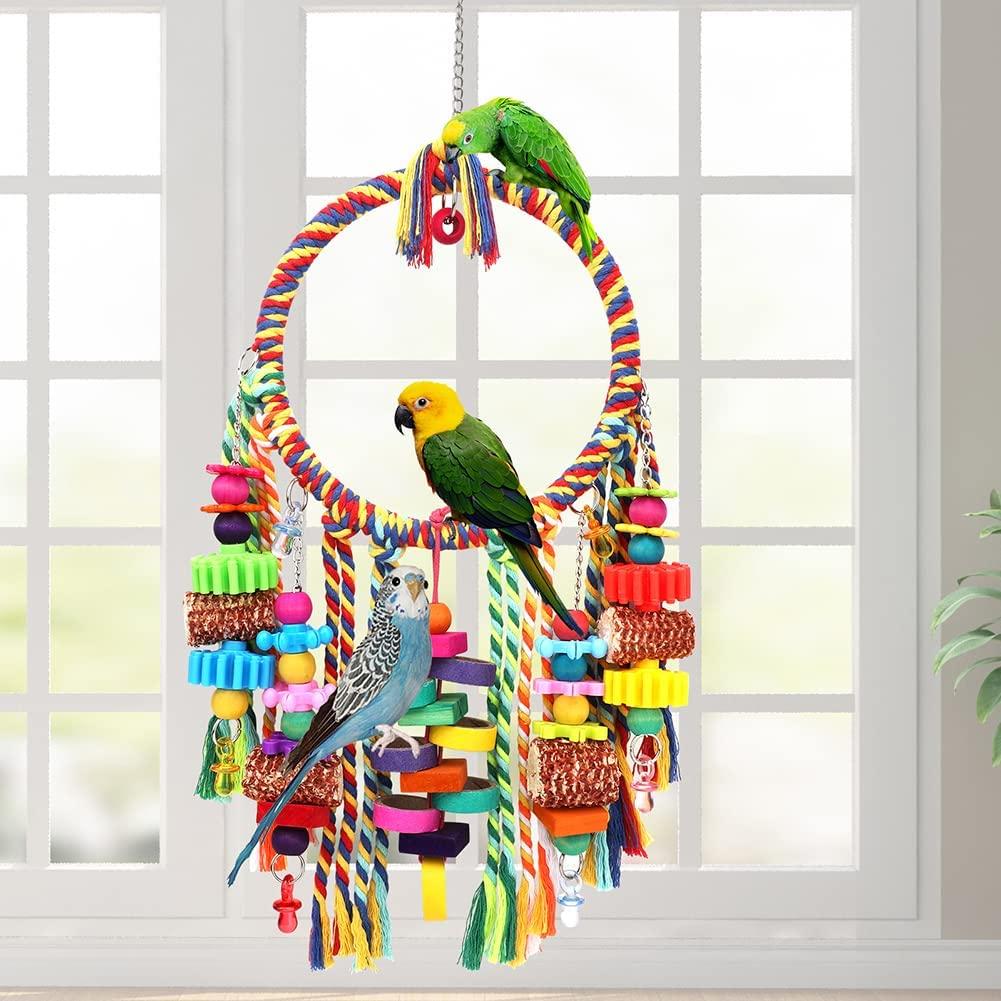 Bird Toys Bird Rope Ring Swing Perch With Corn Cob Cardboard Bagels Wooden  Blocks Chewing Toys For Parakeets,conure,lovebirds,finches And Other Small