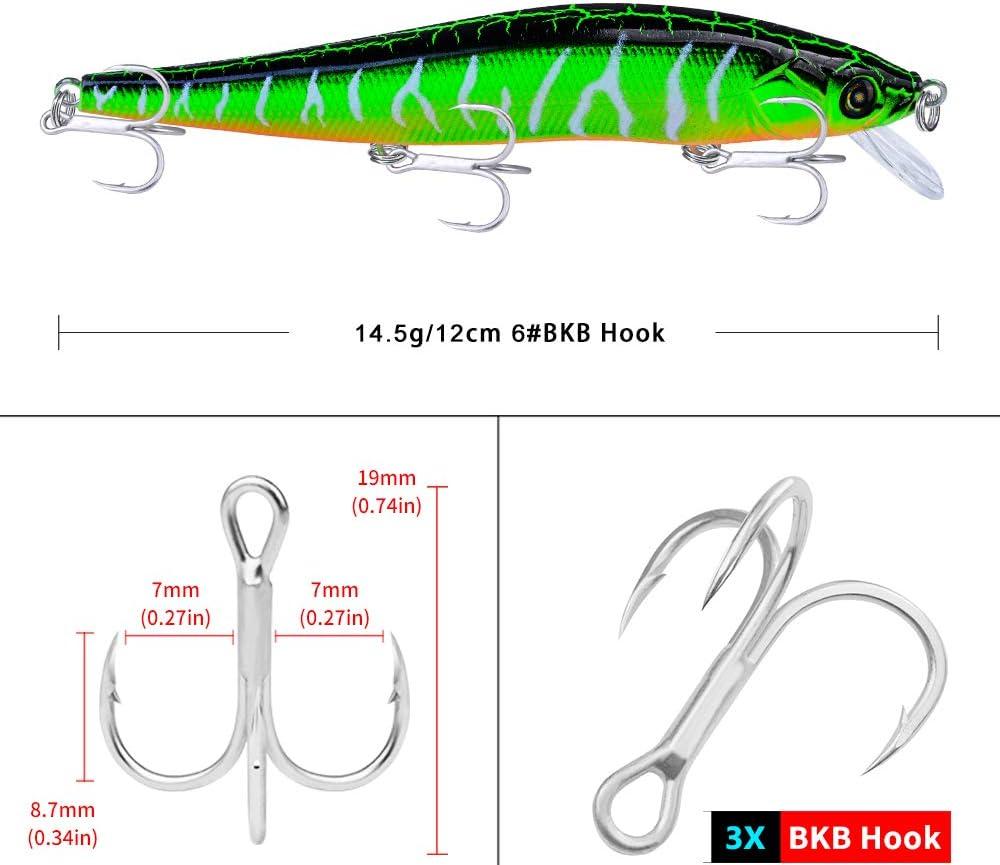 PROBEROS Minnow Bass Fishing Lures - Jerkbait Sinking Lure Set Hard Baits  Crankbait for Trout Catfish Musky Bluegill Fishing Plug 6Pcs/kit  403-4.7inch/0.5oz-6pcs