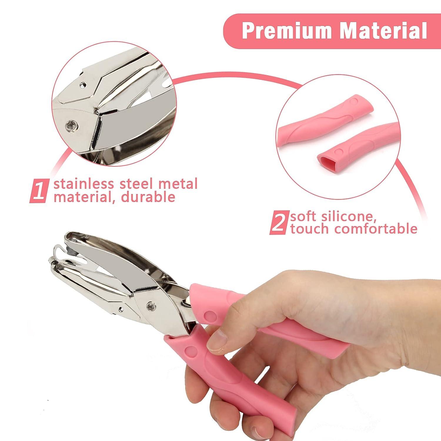 Handheld Hole Paper Punch Puncher for Craft Paper Tags Clothing Ticket DIY Scrapbook Tool, with Pink Soft Handheld Grip (Heart Shaped 1/4 inch)