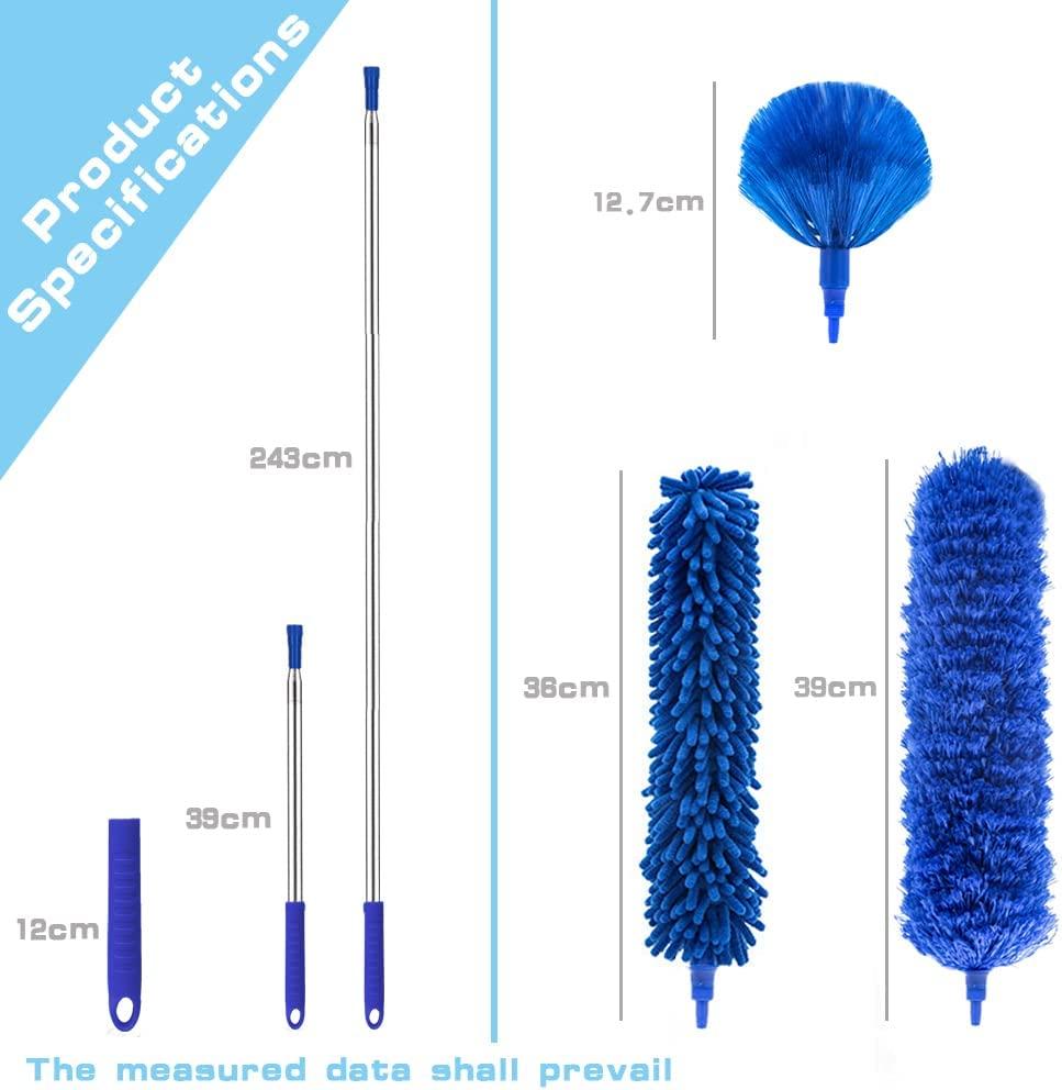 Microfiber Duster, Feather Duster Cleaning Kit With Telescoping Extension  Pole 100 Inch, Reusable Bendable Dusters, Washable Lightweight Dusters For  C