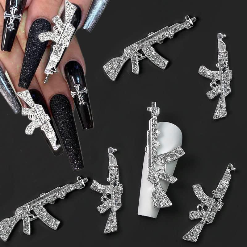 3D Metal Gun Nail Charms Alloy Weapon Nail Charm Luxury Diamond