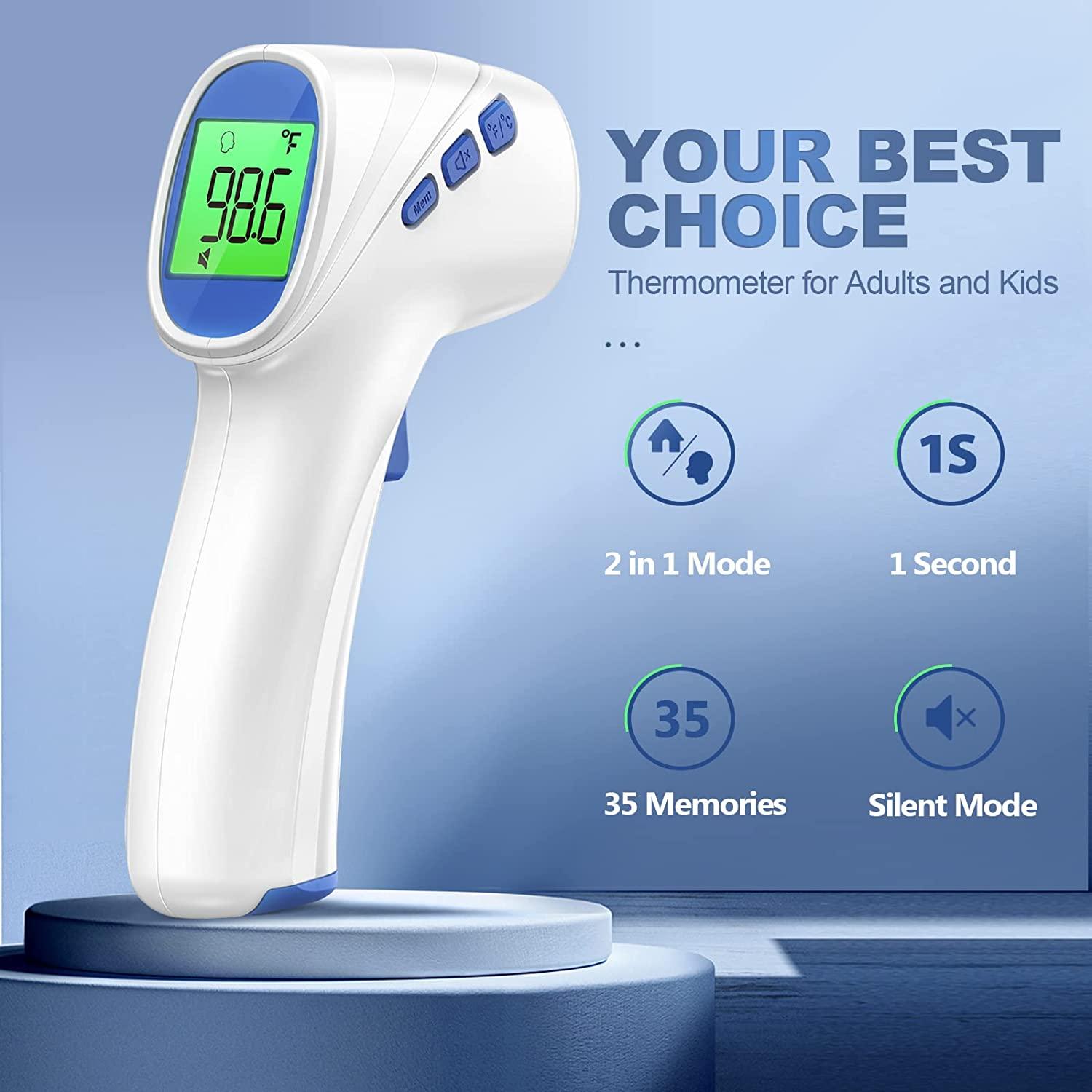  GoodBaby Non-Contact Forehead Thermometer, Digital Thermometer  for Adults and Kids, Fast & Accurate with Fever Alarm Memory Function :  Health & Household