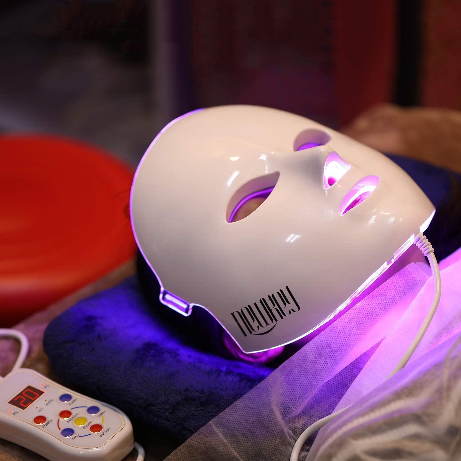 NEWKEY Led Face Mask Light Therapy 7 led Light Therapy for Facial Skin Care  - Blue & Red Light for Acne Photon Mask - Korea PDT Technology for Acne  Reduction