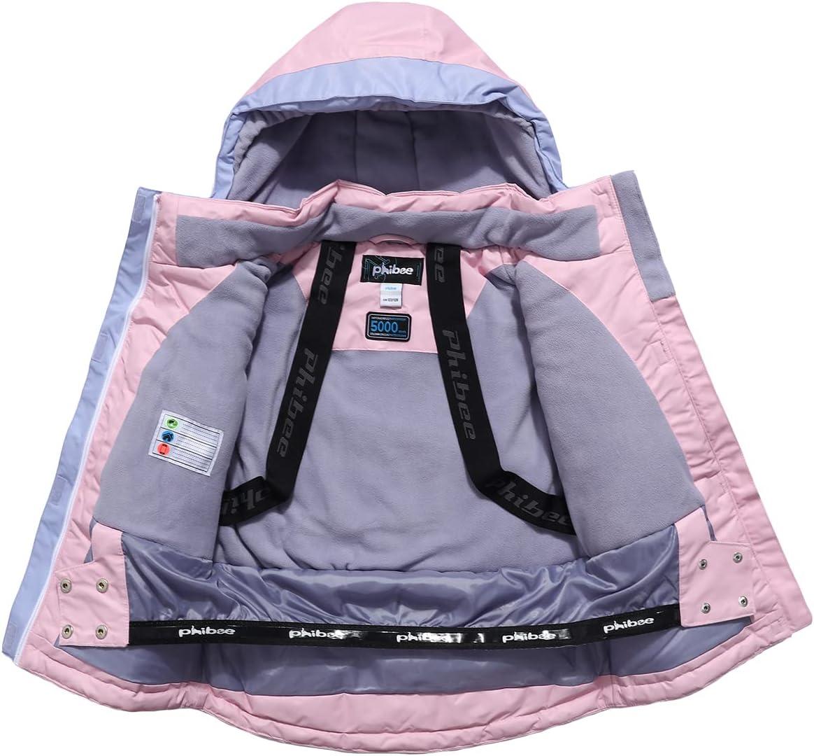 PHIBEE Girls' Sportswear Waterproof Windproof Snowboard Ski Jacket  Pink/Purple 8