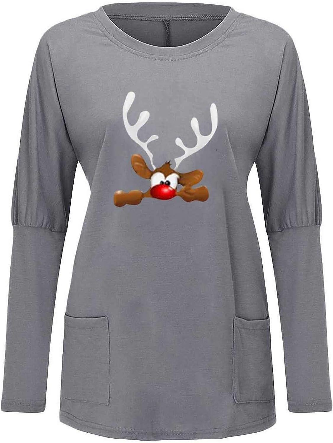 Christmas Costumes for Women Tunic Tops to Wear with Legging Tees Long  Sleeve Crew Neck Blouse Holiday Xmas T-Shirt