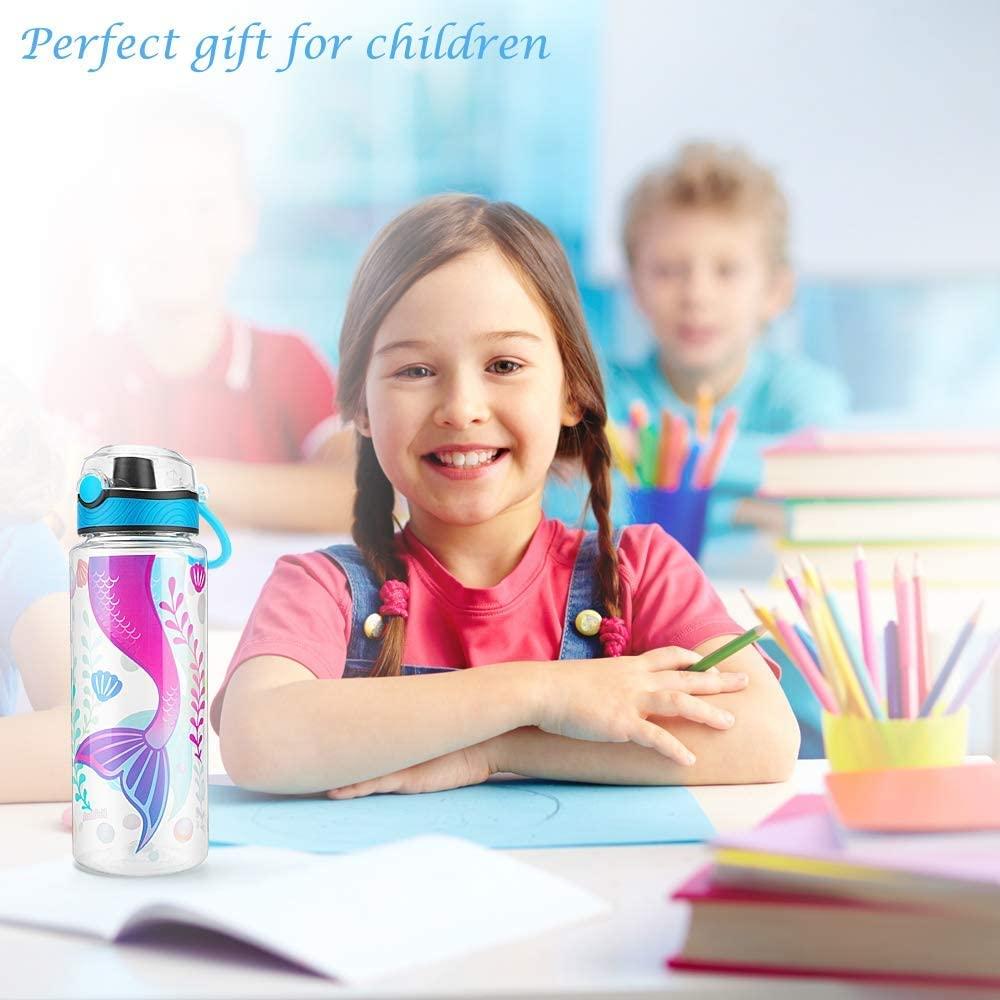 Cute Water Bottle for School Kids Girls, BPA FREE Tritan & Leak Proof &  Easy Clean & Carry Handle, 23oz/ 680ml - Mermaid