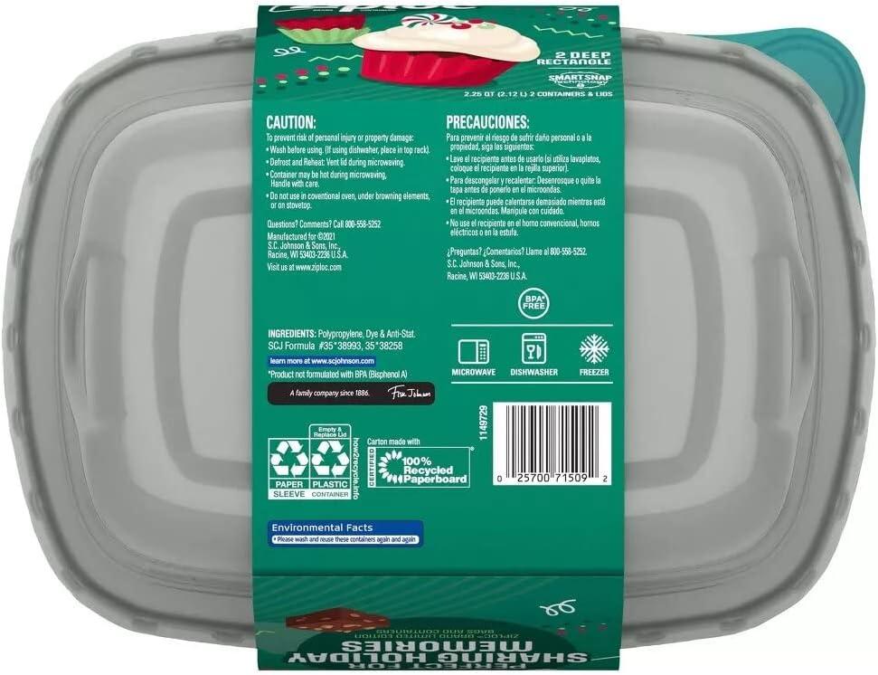 Ziploc Food Storage Containers & Lids Large Rectangle 9 Cups - 2 Ct - Pack  of 12