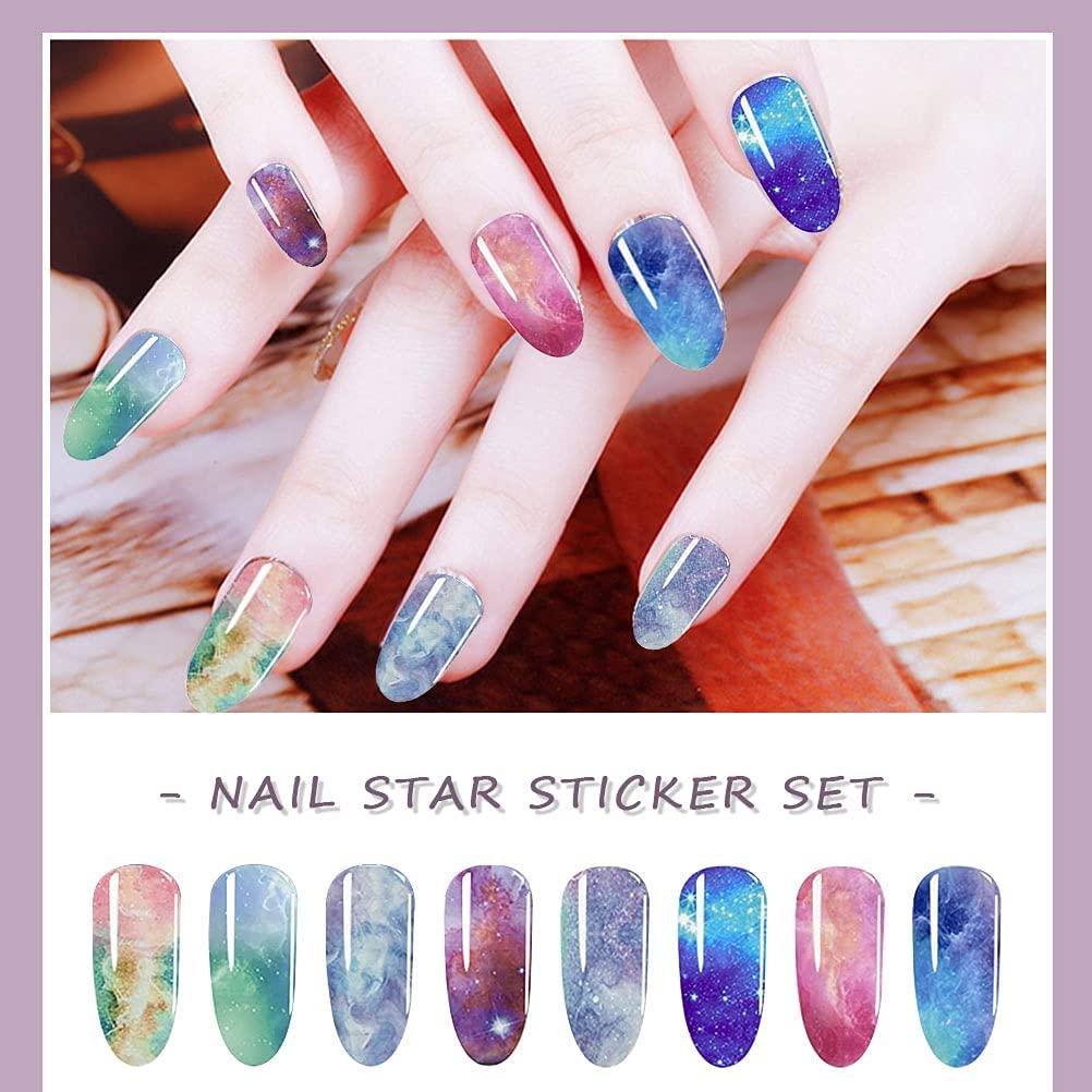 50 Pieces Nail Foil Transfer Stickers, Laser Galaxy Starry Sky