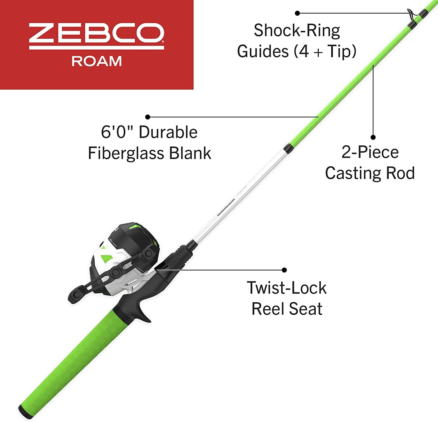 Zebco Roam Spinning Reel and Fishing Rod Combo, 6-Foot 6-Inch 2-Piece  Fiberglass Fishing Pole, Split ComfortGrip Rod Handle, Soft-Touch Handle  Knob, Size 30 Reel, Aluminum Spool, Pink - Yahoo Shopping