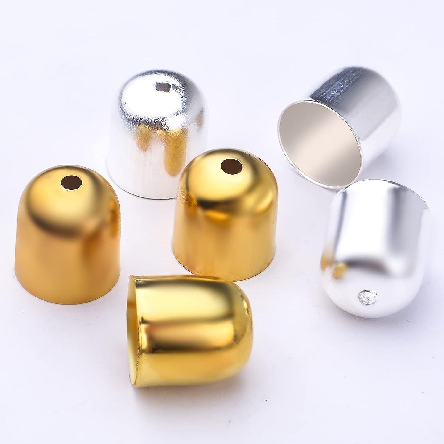 Aylifu 100 Pieces Glue in Barrel End Caps Brass Leather Cord Ends Tip Bead Caps Findings Kit for DIY Bracelet Necklace Pendant Tassel Crafts Jewelry